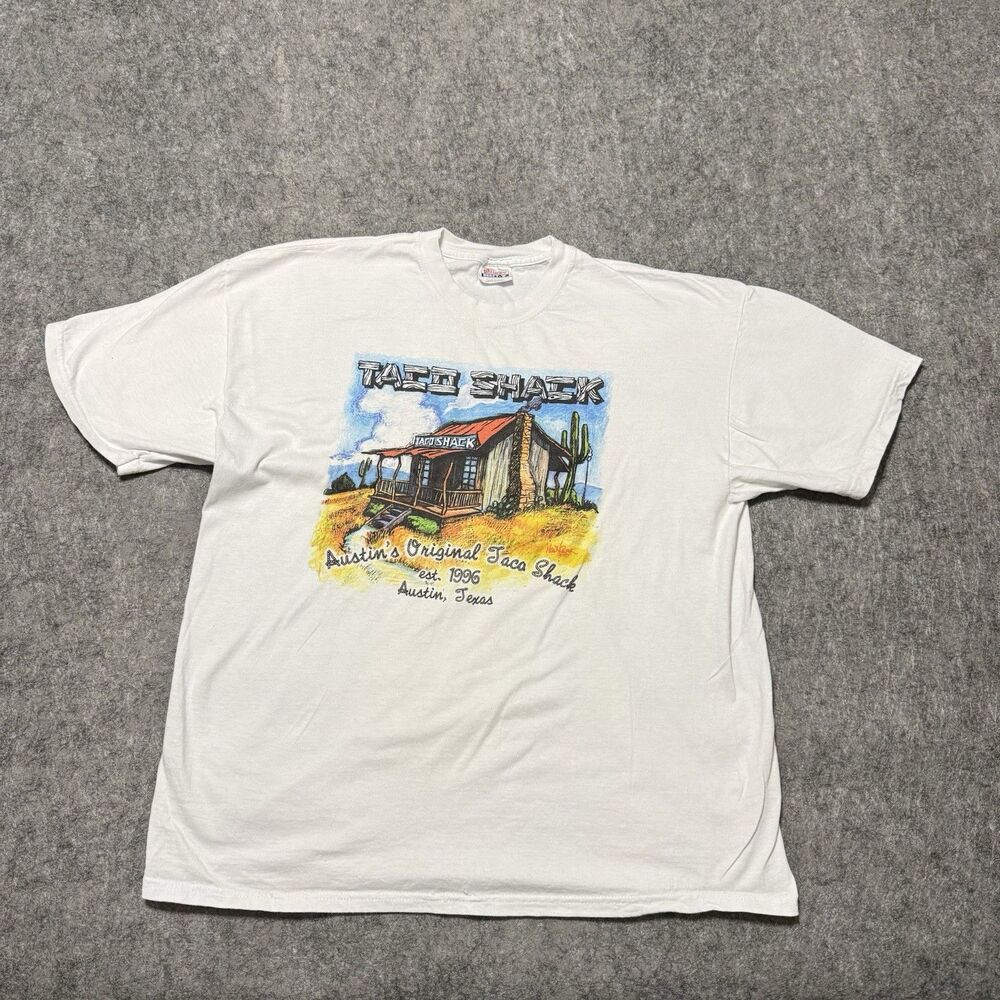Vintage Y2K Taco Shack Austin Texas T Shirt Mens XL Hanes Beefy Promo Tee VTG